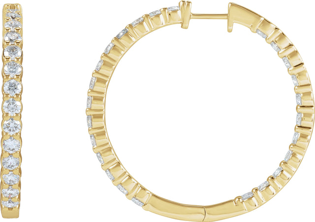 14K Gold Round Lab-Grown Diamond Inside-Outside Hoop Earrings – 1.5-3mm Stones - Yellow Gold
