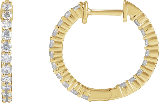 14K Gold Round Lab-Grown Diamond Inside-Outside Hoop Earrings – up to 1/2 CTW - Yellow Gold