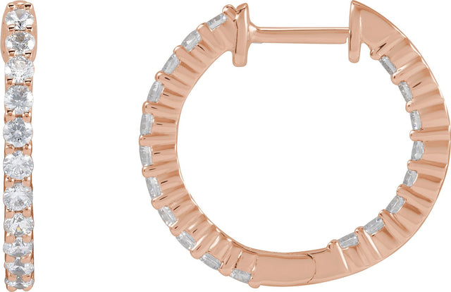 14K Gold Round Lab-Grown Diamond Inside-Outside Hoop Earrings – 1.5-3mm Stones - Rose Gold
