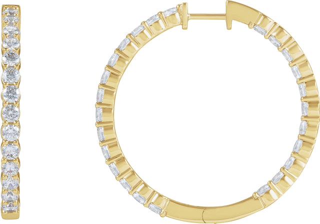 14K Gold Round Lab-Grown Diamond Inside-Outside Hoop Earrings – up to 1/2 CTW - Yellow Gold