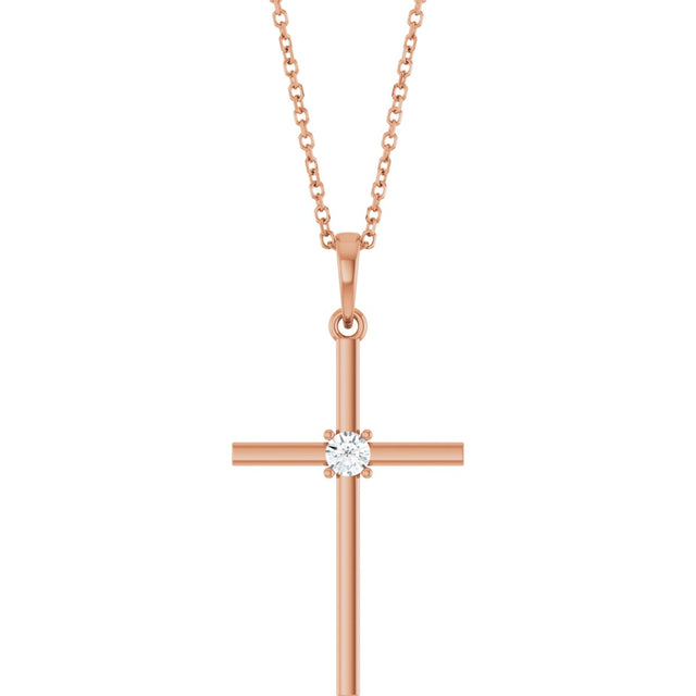 14K Gold Round Natural Diamond Cross Necklace or Pendant – up to 0.015 CTW - Rose Gold