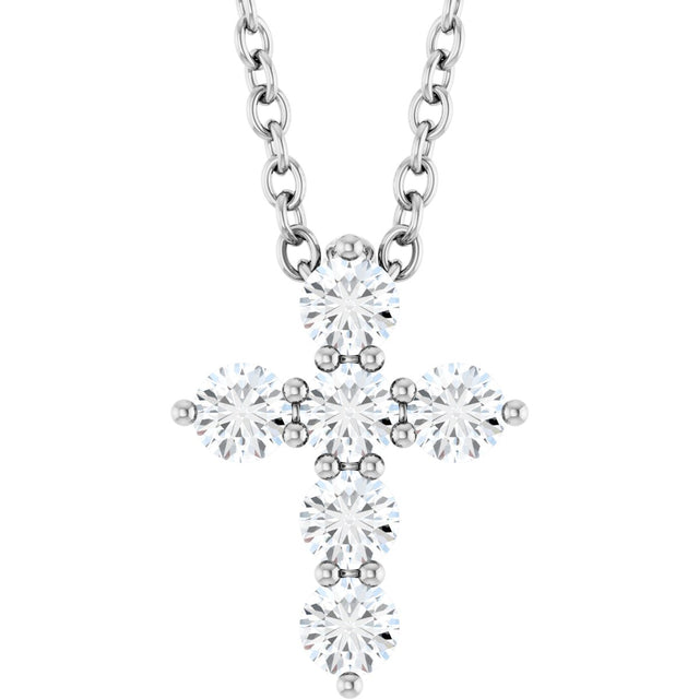 Platinum Round Natural Diamond Accented Cross Necklace or Pendant – up to 1/6 CTW