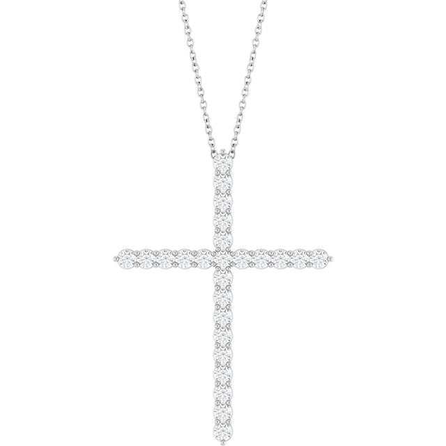 Platinum Round Natural Diamond Accented Cross Necklace or Pendant – up to 1/6 CTW