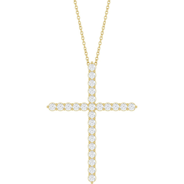 14K Gold Round Lab-Grown Diamond Accented Cross Necklace or Pendant – 1.8-2.4mm Stones - Yellow Gold