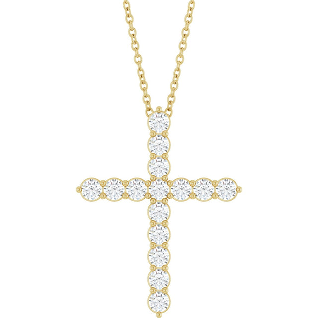 14K Gold Round Lab-Grown Diamond Accented Cross Necklace or Pendant – 1.8-2.4mm Stones - Yellow Gold