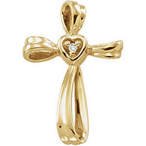 14K Gold Round Natural Diamond Cross Pendant – 0.02 CTW - Yellow Gold