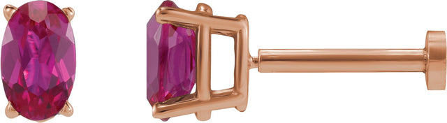 14K Gold Natural Ruby Oval 4-Prong Lightweight Stud Earrings - Rose Gold