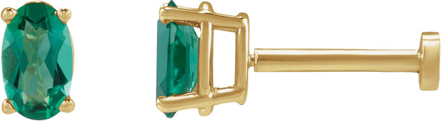 14K Gold Lab-Grown Emerald Oval 4-Prong Lightweight Stud Earrings - Yellow Gold