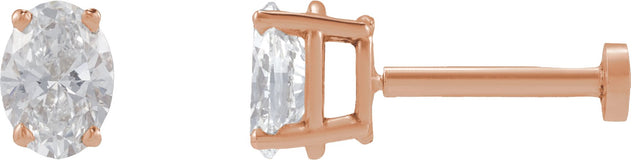 14K Gold Natural Diamond Oval 4-Prong Lightweight Stud Earrings - Rose Gold