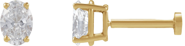 14K Gold Natural Diamond Oval 4-Prong Lightweight Stud Earrings - Yellow Gold