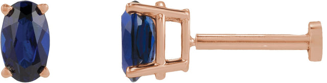 14K Gold Lab-Grown Blue Sapphire Oval 4-Prong Lightweight Stud Earrings - Rose Gold