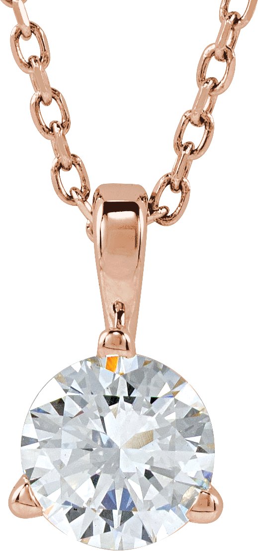 14K Gold Round Lab-Grown Diamond Solitaire Necklace or Pendant - Rose Gold