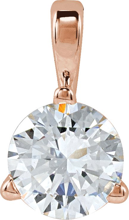 14K Gold Round Lab-Grown Moissanite Solitaire Necklace or Pendant - Rose Gold
