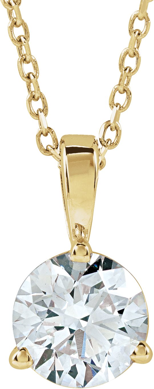 14K Gold Round Lab-Grown Diamond Solitaire Necklace or Pendant - Yellow Gold
