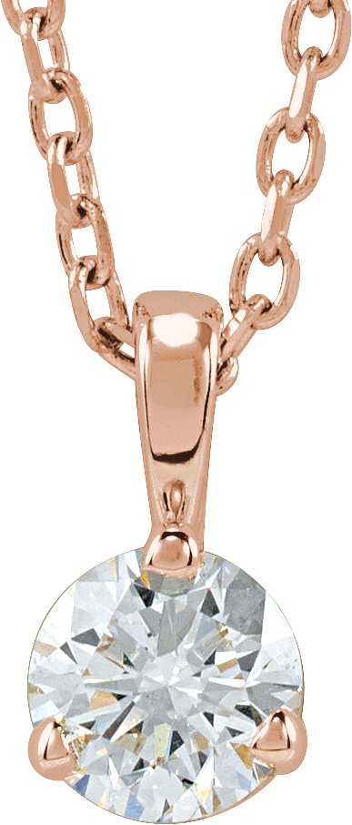 14K Gold Round Lab-Grown Diamond Solitaire Necklace or Pendant - Rose Gold