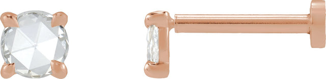 14K Gold Natural Diamond Round Rose-Cut 4-Prong Claw Stud Earrings - Rose Gold