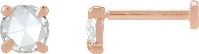 14K Gold Natural Diamond Round Rose-Cut 4-Prong Claw Stud Earrings - Rose Gold