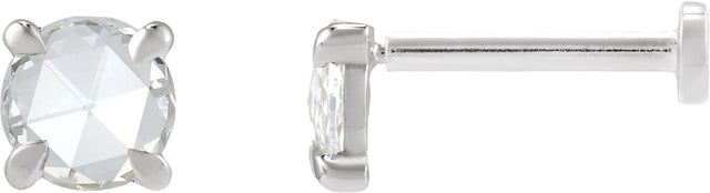 14K Gold Natural Diamond Round Rose-Cut 4-Prong Claw Stud Earrings - White Gold