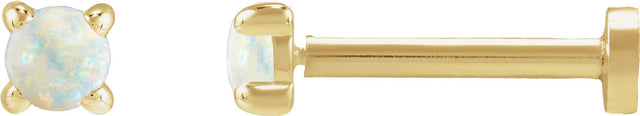 14K Gold Natural White Opal Round Rose-Cut 4-Prong Claw Stud Earrings - Yellow Gold