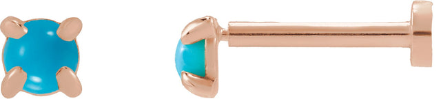 14K Gold Natural Turquoise Round Rose-Cut 4-Prong Claw Stud Earrings - Rose Gold
