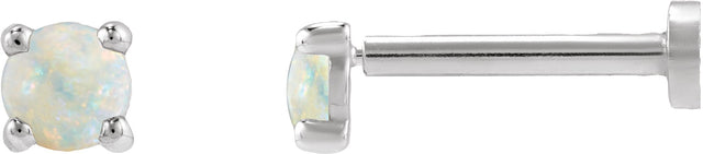 14K Gold Natural White Opal Round Rose-Cut 4-Prong Claw Stud Earrings - White Gold