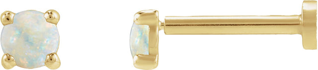 14K Gold Natural White Opal Round Rose-Cut 4-Prong Claw Stud Earrings - Yellow Gold