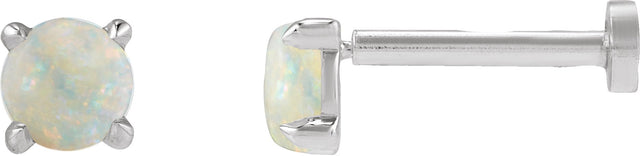 14K Gold Natural White Opal Round Rose-Cut 4-Prong Claw Stud Earrings - White Gold