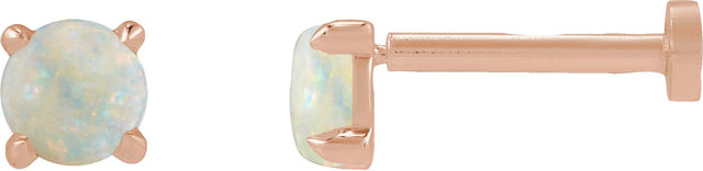 14K Gold Natural White Opal Round Rose-Cut 4-Prong Claw Stud Earrings - Rose Gold