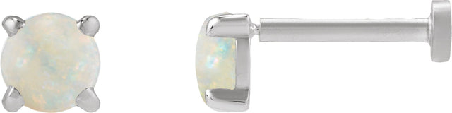 14K Gold Natural White Opal Round Rose-Cut 4-Prong Claw Stud Earrings - White Gold