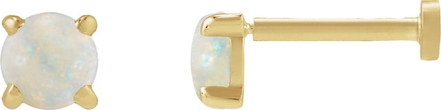 14K Gold Natural White Opal Round Rose-Cut 4-Prong Claw Stud Earrings - Yellow Gold