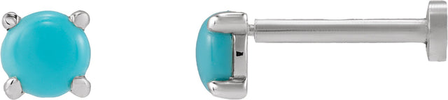 14K Gold Natural Turquoise Round Rose-Cut 4-Prong Claw Stud Earrings - White Gold