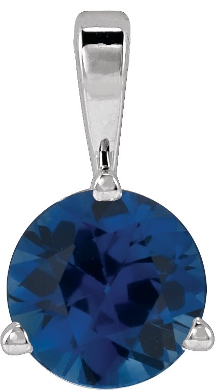 14K Gold Round Lab-Grown Blue Sapphire Solitaire Necklace or Pendant IV - White Gold
