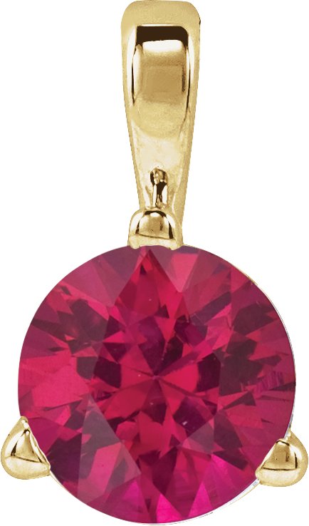 14K Gold Round Lab-Grown Ruby Solitaire Necklace or Pendant - Yellow Gold