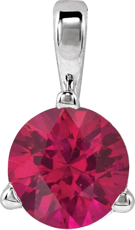 Platinum Round Lab-Grown Ruby Solitaire Necklace or Pendant