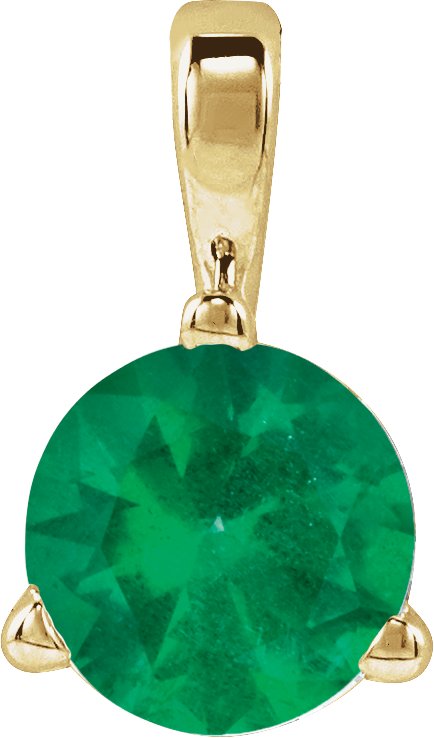 14K Gold Round Lab-Grown Emerald Solitaire Necklace or Pendant - Yellow Gold