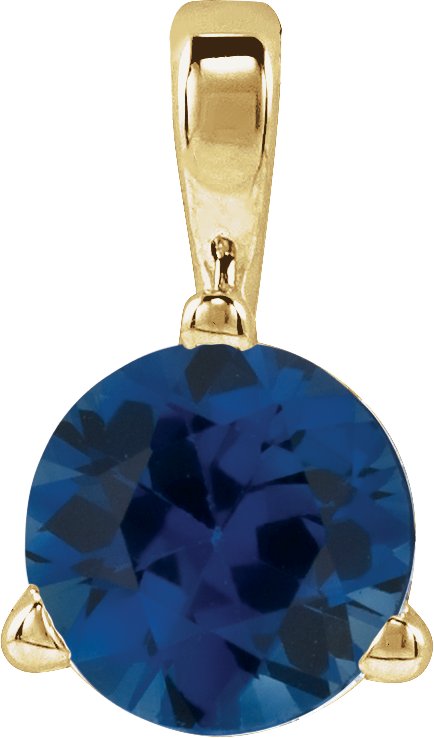 14K Gold Round Lab-Grown Blue Sapphire Solitaire Necklace or Pendant - Yellow Gold