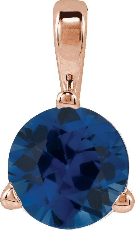 14K Gold Round Lab-Grown Blue Sapphire Solitaire Necklace or Pendant - Rose Gold
