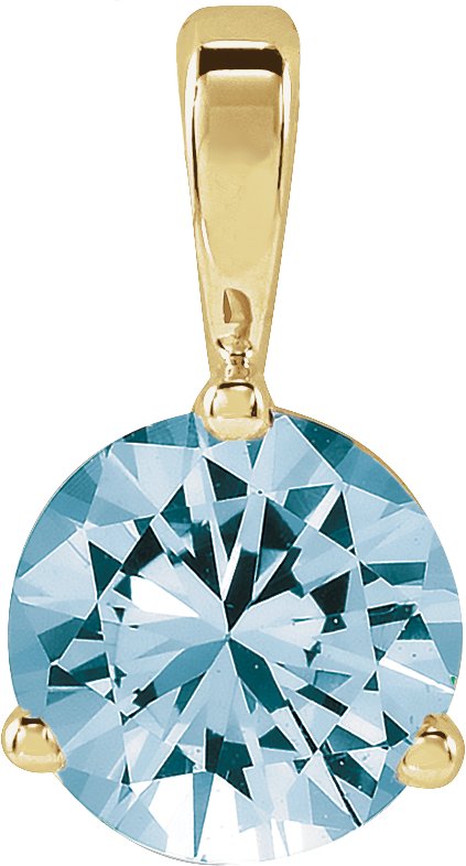 14K Gold Round Lab-Grown Aqua Sapphire Solitaire Necklace or Pendant II - Yellow Gold