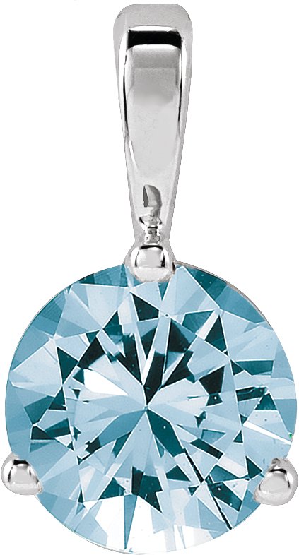 Platinum Round Lab-Grown Aqua Sapphire Solitaire Necklace or Pendant II