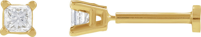 14K Gold Natural Diamond Square 4-Prong Lightweight Stud Earrings - Yellow Gold