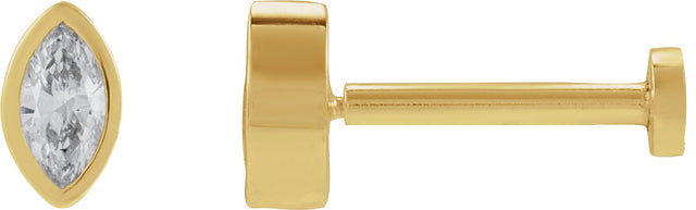 14K Gold Natural Diamond Marquise Bezel-Set Stud Earrings – 3.5x1.75mm - Yellow Gold