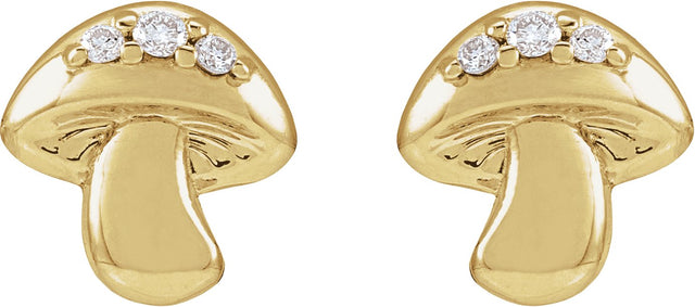 14K Gold Round Natural Diamond Mushroom Stud Earrings - Yellow Gold
