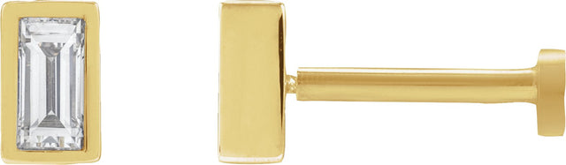 14K Gold Natural Diamond Straight Baguette Bezel-Set Stud Earrings – 2.5x1.5mm - Yellow Gold