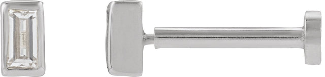 14K Gold Natural Diamond Straight Baguette Bezel-Set Stud Earrings – 2.5x1.5mm - White Gold