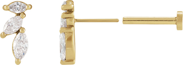 14K Gold Marquise Natural Diamond Accented Earrings - Yellow Gold