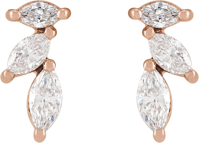14K Gold Marquise Natural Diamond Accented Earrings - Rose Gold