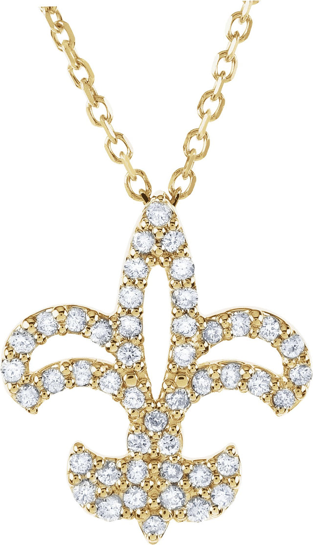 14K Gold Round Natural Diamond Fleur-de-Lis Necklace - Yellow Gold
