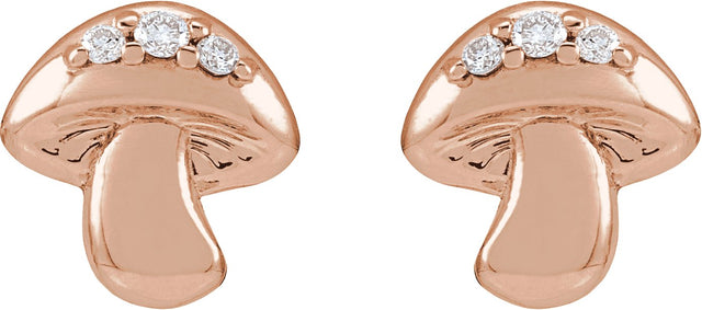 14K Gold Round Natural Diamond Mushroom Stud Earrings - Rose Gold