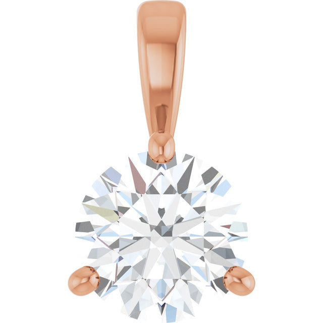 14K Gold Round Lab-Grown Diamond Solitaire Necklace or Pendant - Rose Gold