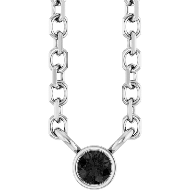 14K Gold Round Natural Black Diamond Bezel-Set Solitaire Necklace - White Gold